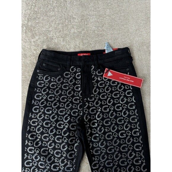 Guess Rhinestone G Black Jeans Slim Straight Leg Size 8/29 - Picture 8 of 15